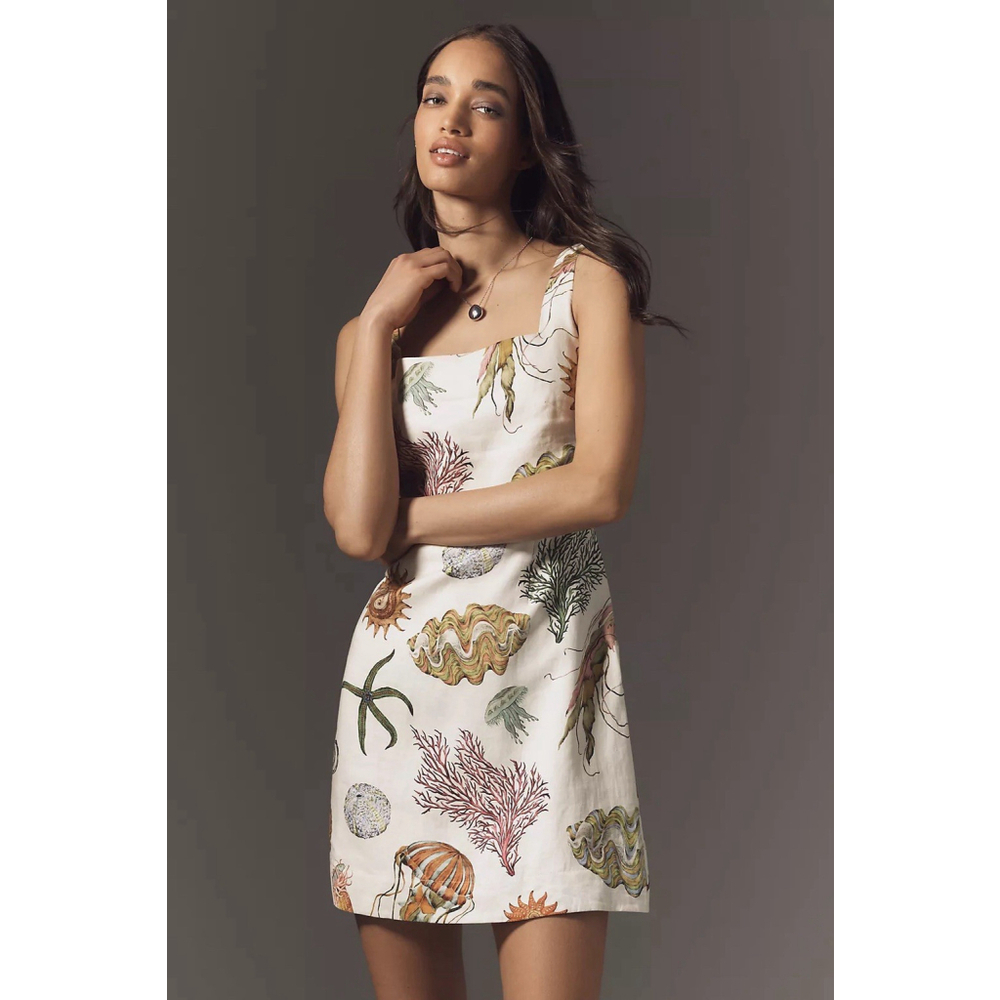 NWT ALEMAIS Sea Sleeveless Linen Mini Dress Square Tie Back Size US 2 Vacation - Picture 4 of 14